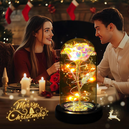 Birthday Gifts for Women,Christmas Flowers Gifts for Her,Women,Mom,Wife,Grandma,Light up Rose in Glass Dome,Colorful Rainbow Flowers for Christmas,Anniversary,Valentines,Birthday