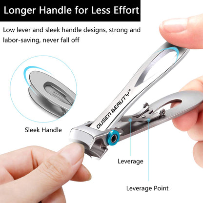 Nail Clippers for Thick Nails, Extra Wide Jaw Opening Nail Cutter for Hard Toenail, Stainless Steel Fingernail Big Toenail Trimmer with Nail File 3 Pcs Set for Large Toe Nail Seniors & Men & Women