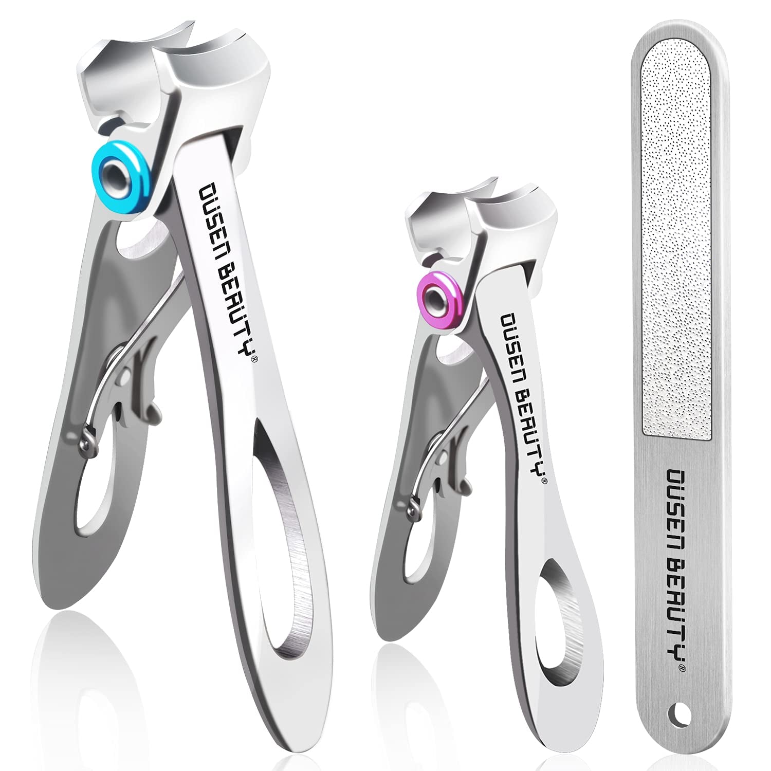 Nail Clippers for Thick Nails, Extra Wide Jaw Opening Nail Cutter for Hard Toenail, Stainless Steel Fingernail Big Toenail Trimmer with Nail File 3 Pcs Set for Large Toe Nail Seniors & Men & Women