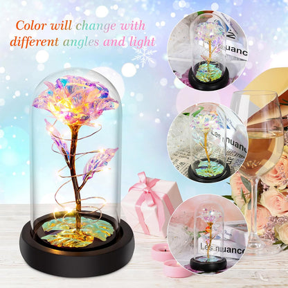 Birthday Gifts for Women,Christmas Flowers Gifts for Her,Women,Mom,Wife,Grandma,Light up Rose in Glass Dome,Colorful Rainbow Flowers for Christmas,Anniversary,Valentines,Birthday