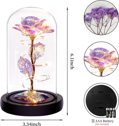 Birthday Gifts for Women,Christmas Flowers Gifts for Her,Women,Mom,Wife,Grandma,Light up Rose in Glass Dome,Colorful Rainbow Flowers for Christmas,Anniversary,Valentines,Birthday