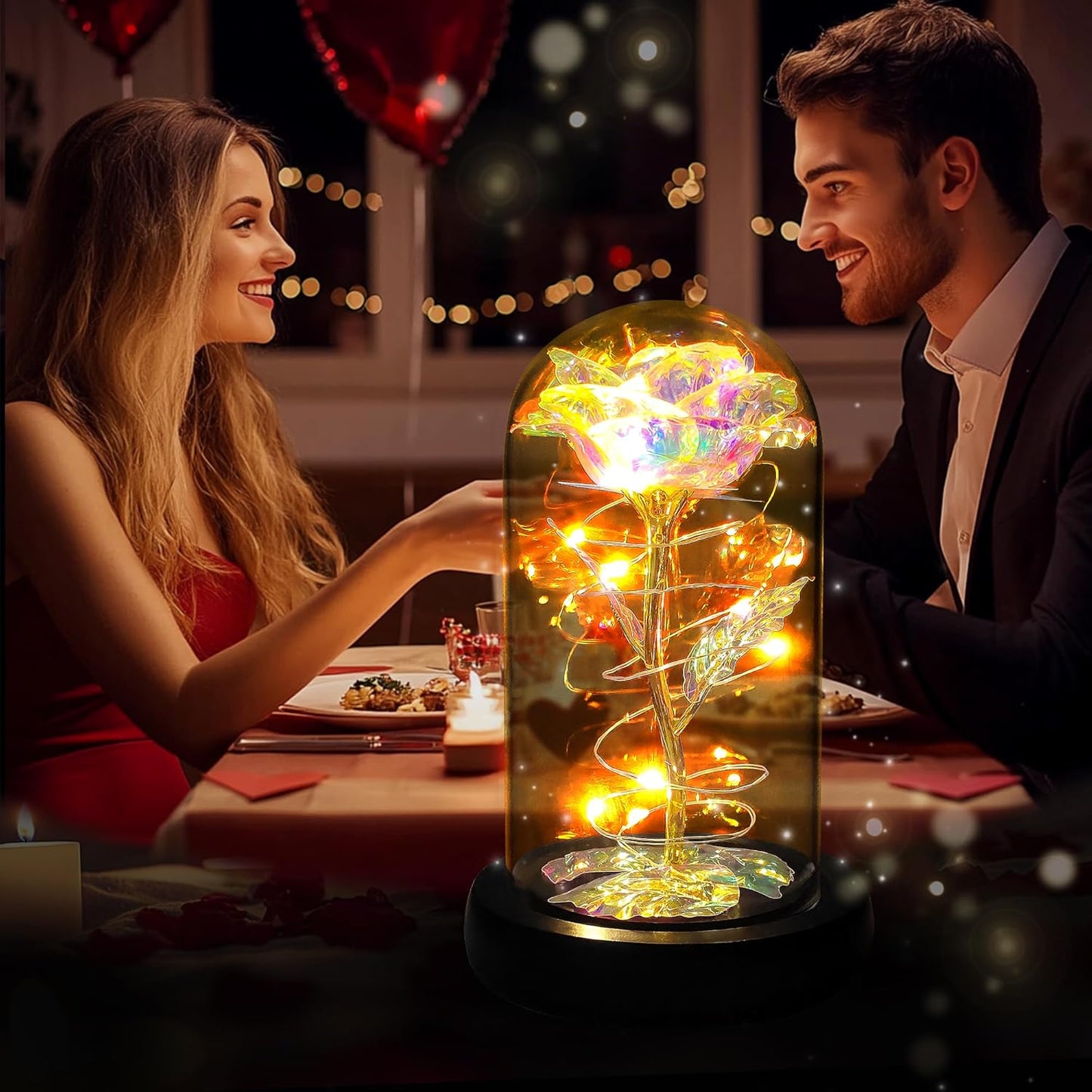 Birthday Gifts for Women,Christmas Flowers Gifts for Her,Women,Mom,Wife,Grandma,Light up Rose in Glass Dome,Colorful Rainbow Flowers for Christmas,Anniversary,Valentines,Birthday